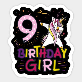 Funny Birthday Gift 9 year old Girl Dabbing Unicorn T-Shirt Sticker